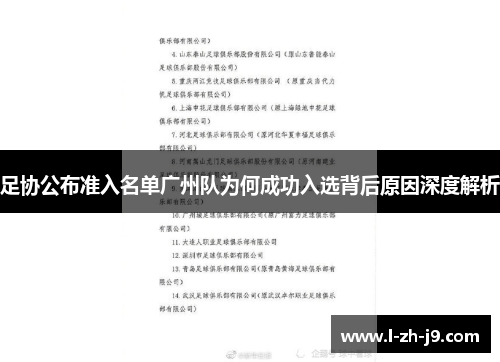 足协公布准入名单广州队为何成功入选背后原因深度解析